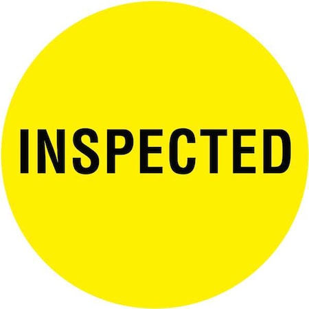 Tapecase Circle Inventory Control Label, Inspected, Yellow, Pk1000 16U934