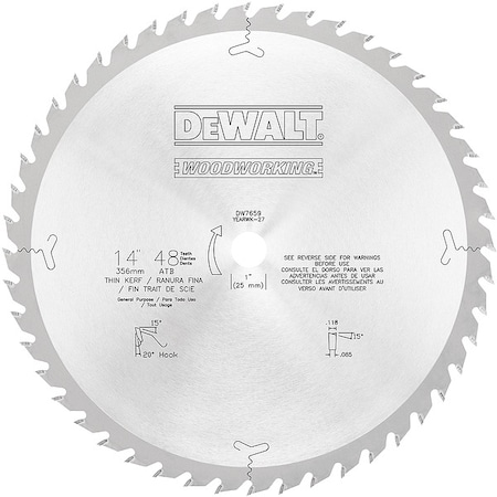 Dewalt 14In, 48-Teeth Circular Saw Blade, Steel DW7659