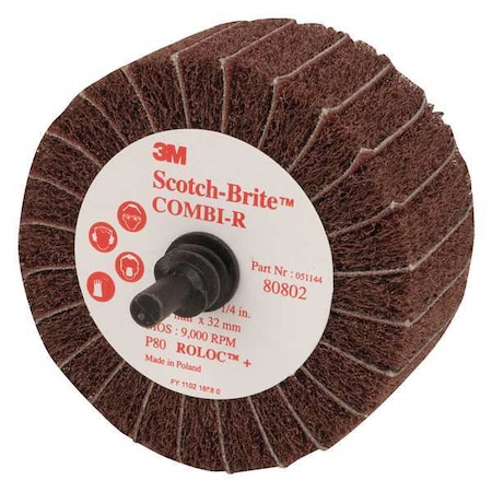 Scotch-Brite Flap Wheel, Roloc, Interleaf, 2.5x1.25, 80G FN510079273