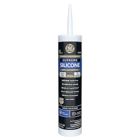 Ge Silicone Sealant, 10 oz, Cartridge, Clear, Silicone Base, Supreme Silicone 2814816
