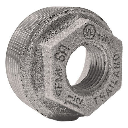 Zoro Select Hex Bushing Hex Bushing, 1-1/2" x 1/2" Pipe, FNPT x MNPT, Malleable Iron, Class 150 5P522