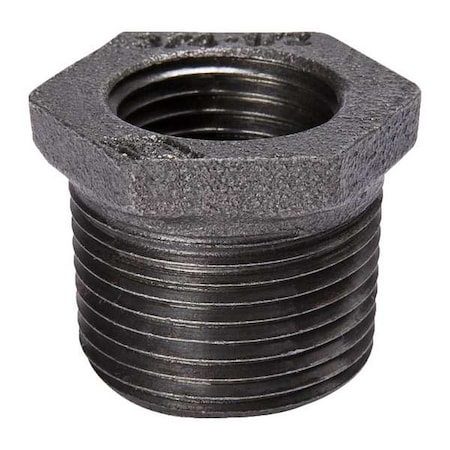 Zoro Select Hex Bushing Hex Bushing, 1-1/2" x 3/4" Pipe, FNPT x MNPT, Malleable Iron, Class 150 521-974HN