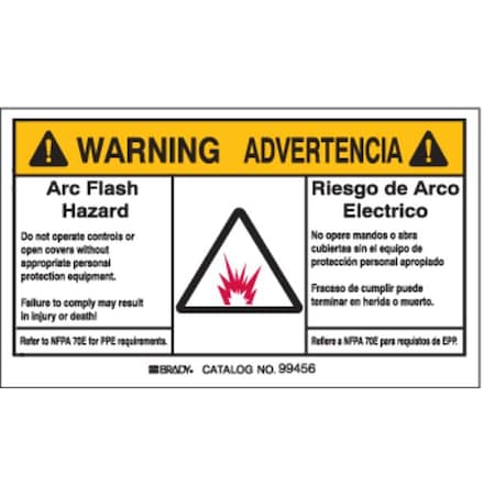 Brady Label, 3 1/2 in Height, 6 in Width, Polyester, Horizontal Rectangle, English, Spanish 99456