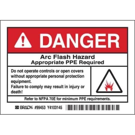 Brady Arc Flash Protection Label, PK5, 99453 99453