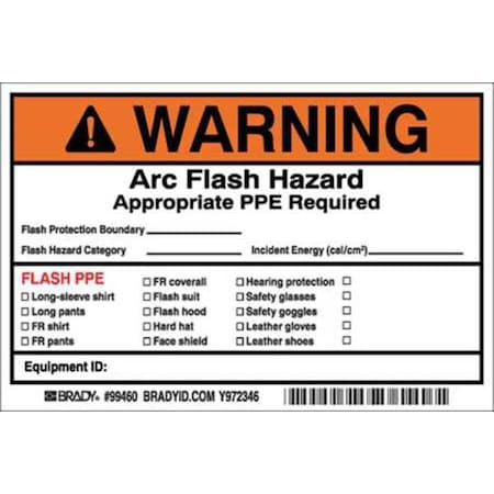 Brady Arc Flash Protection Label, 6 In. W, PK5, 121079 121079