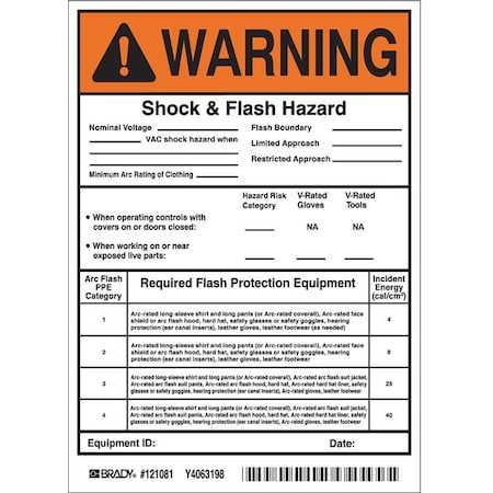Brady Warning Label, 7 In. H, 5 In. W, PK5 121081