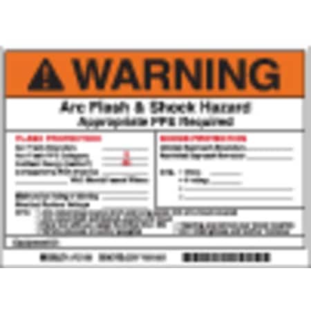 Brady Arc Flash Protection Label, 5 In. H, PK5, 121091 121091