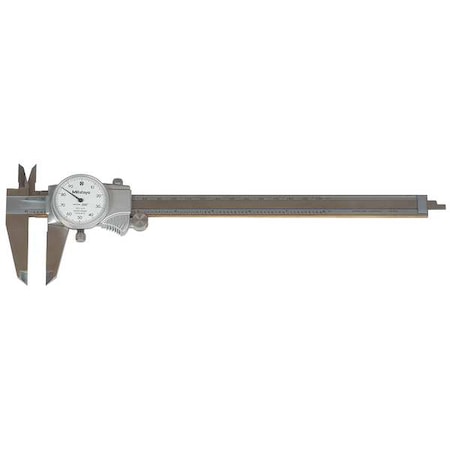 Mitutoyo Dial Caliper w/Cert, 8 In, 0.100/Rev 505-743JCAL