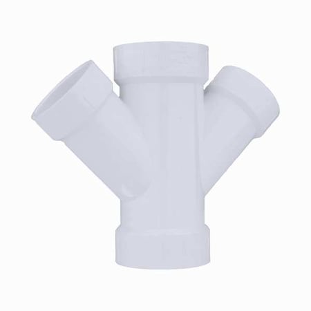 Zoro Select PVC Double Reducing Wye, Hub, 4 in x 4 in x 2 in x 2 in Pipe Size 05845