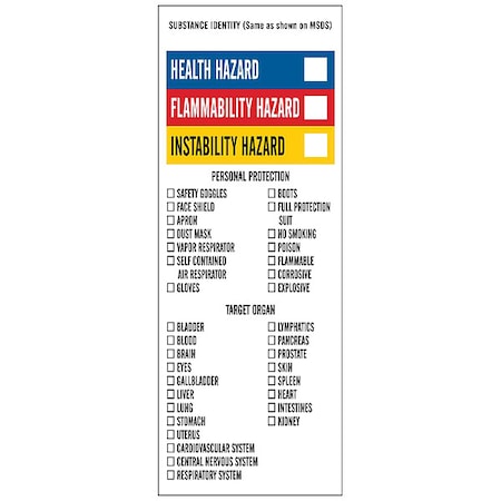 Brady Label, No Header, Vinyl, 3 in W, 8 in H 121147