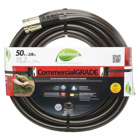 Zoro Select 5/8 in ID x 50 ft L Water Hose, PVC Tube, Black, Aluminum x Aluminum Fitting ELIH58050