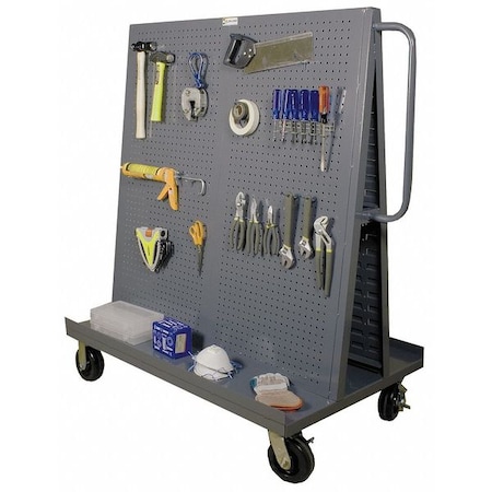 ZORO SELECT Steel Mobile A-Frame Louvered/Pegboard Rack, 54 1/2 in W x 48 in D x 48 in H, Gray AF-3048-PBLP-95