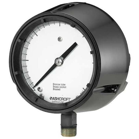 ASHCROFT Pressure Gauge, 0 to 15 psi, 1/2 in MNPT, Plastic, Black 451259SD4L15#