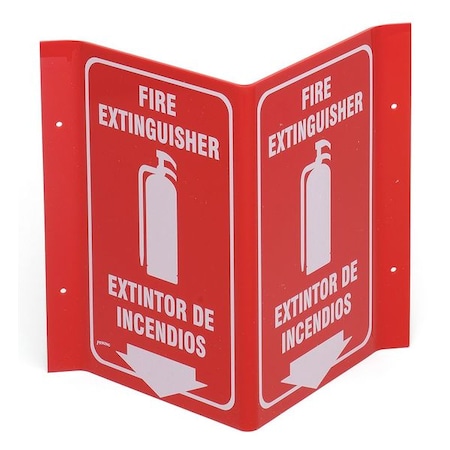 Brady Fire Extinguisher Sign, 11 in Height, 12 in Width, Acrylic, Rectangle, English, Spanish V3FE15A