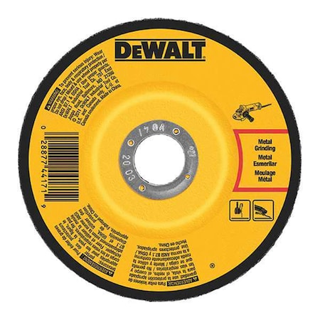 Dewalt Depressed Center Grinding Wheel, Type 27, 4 1/2 in Dia, 0.25 in Thick, 5/8"-11 Arbor Hole Size DW4542