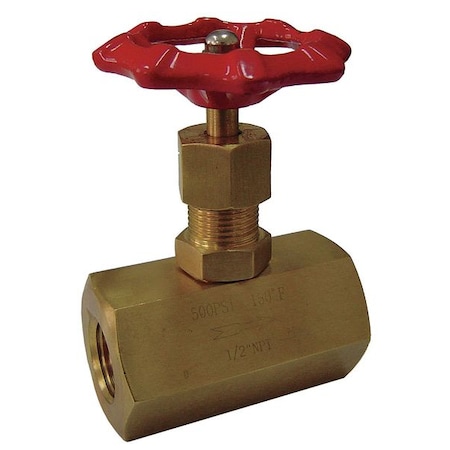 Zoro Select Needle Valve, 1/2 In NPT, 500 psi, Brass 5TUL1
