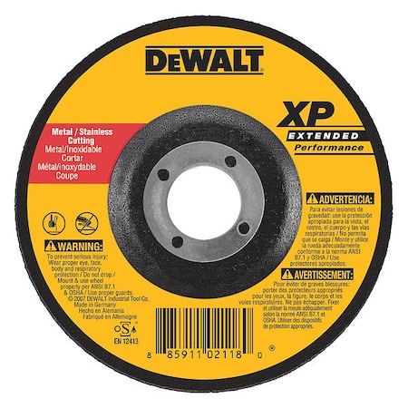 Dewalt Depressed Center Grinding Wheel, Type 27, 9 in Dia, 0.25 in Thick, 5/8"-11 Arbor Hole Size, 24 Grit DW8833