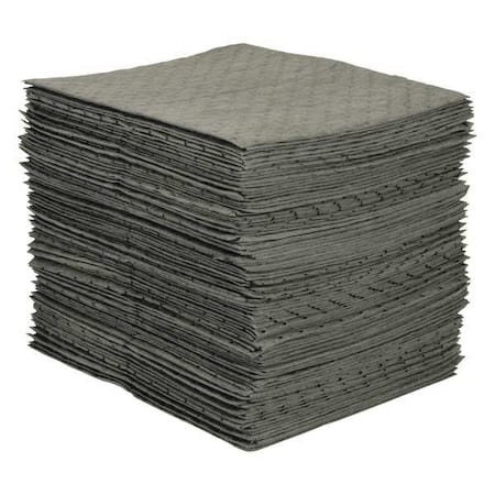 Brady Sorbent Pad, 26 gal, 15 in x 19 in, Universal, Gray, 100 PK MRO100