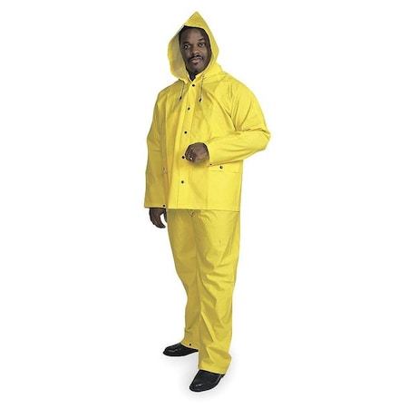Condor 3-Piece Rainsuit with Detachable Hood, PVC, 13.8 mil Thick, Snap-On (Included), Yellow, S 5T911
