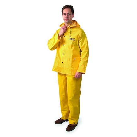 CONDOR 3 Piece Rainsuit w/Detach Hood, Yellow, 5XL 1FBB6