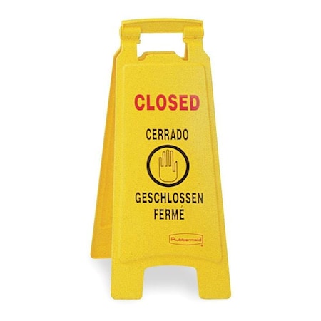 Rubbermaid Commercial Closed Floor Sign, 25 in H, 11 in W, HDPE, Triangle, English, French, German, Spanish, FG611278YEL FG611278YEL