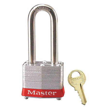 Master Lock Lockout Padlock, Keyed Alike, Steel, Red, 2 in Shackle Height, 1 9/16 in Body Width, 1 No. of Keys 3KALHRED-0630