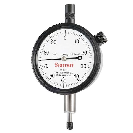 Starrett Dial Indicator, 0 to 0.250 In, 0-100 25-241J