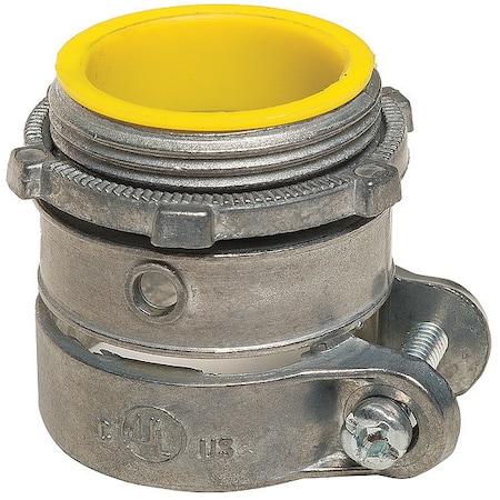 Zoro Select Conduit Fitting Grounding Connector, 1-1/4 in, Threaded, Zinc Alloy, PVC Coated, Gray; Yellow 5UGW1