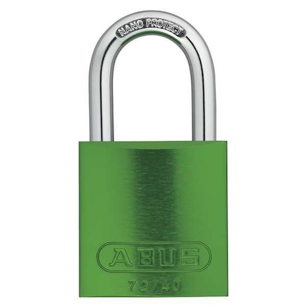 Abus Lockout Padlock, Keyed Different, Aluminum, Green, 1 in Shackle Height, 1 9/16 in Body Width 72 /40 KD Green