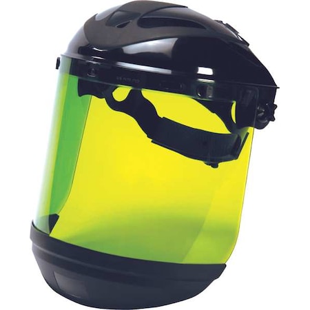 Sellstrom Face Shield Assembly, Green Visor, 8" Height, Ratchet Suspension, Anti-Fog Lens, Black S31200