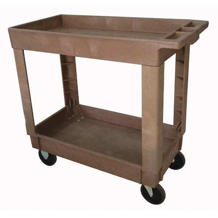 Zoro Select Utility Cart with Deep Lipped Plastic Shelves, Plastic, 500 lb Load Capacity, 2 Shelves, Flat Handle 5UTH8