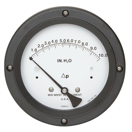 Midwest Instrument Pressure Gauge, 0 to 10 In H2O 130-0114