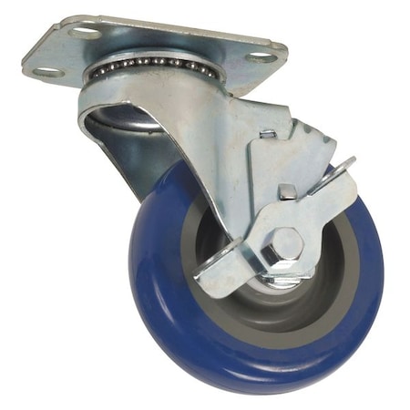Zoro Select Swivel NSF-Listed Plate Caster, Poly, 5 in, 300 lb, Blu 5UX88