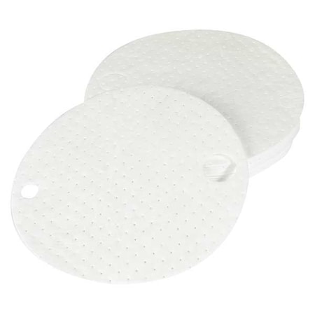 Brady Sorbent Pad, 6 gal, 22 in Dia., Oil, White, Polypropylene DTO25