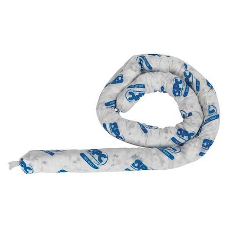 Brady Sorbent Sock, 12 gal, 3 in x 8 ft, Oil, White, 6 PK OIL806