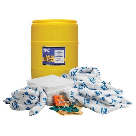 Brady Spill Kit, 40 gal Volume Absorbed per Kit, 55 gal Capacity, Drum, Yellow SKO-55