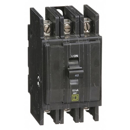 Square D Miniature Circuit Breaker, QO Series, 40A, 3 Pole, 120/240V AC, 10kA at 120/240V AC QOU340