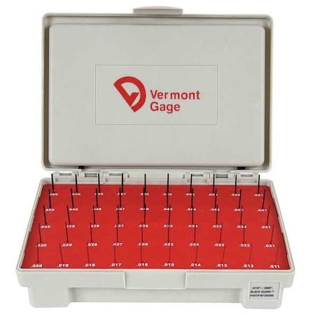 Vermont Gage Pin Gage Set, Minus, 0.011-0.060 In, Black 901200200