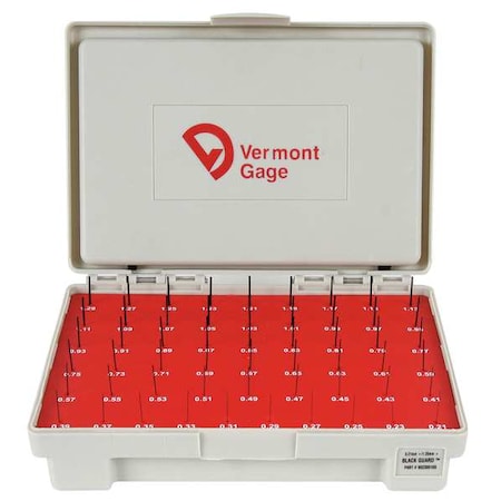 Vermont Gage Pin Gage Set, Plus, 0.21-1.29mm, Black 902300100