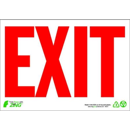 Zing Exit Sign, Plastic, 10" W, 7" H, Exit, White 1077