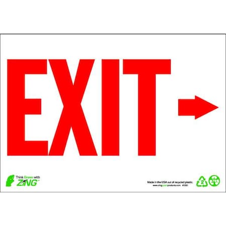 Zing Exit Sign, Plastic, 10" W, 7" H, Exit (Arrow Right), White 1081