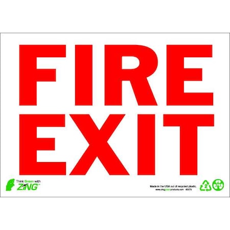 Zing Fire Exit Sign, 7" Height, 10" Width, Aluminum, Rectangle, English 1079A