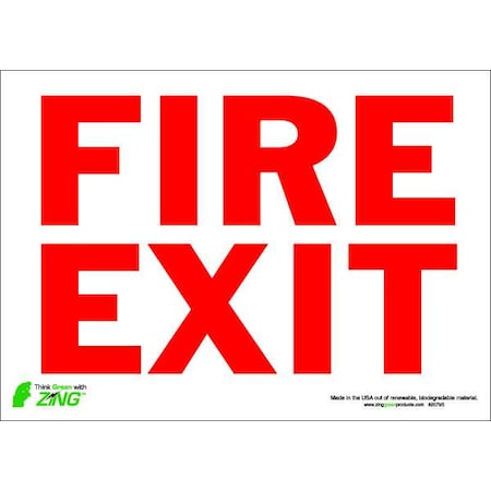 Zing Fire Exit Sign, Polyester, 14" W, 10" H, Fire Exit, White 2079S