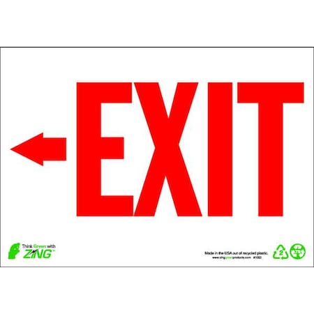 Zing Exit Sign, Plastic, 10" W, 7" H, Exit (Arrow Left), White 1082
