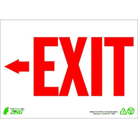 Zing Exit Sign, Aluminum, 10" W, 7" H, Exit (Arrow Left), White 1082A