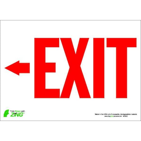 Zing Exit Sign, Polyester, 14" W, 10" H, Exit (Arrow Left), White 2082S