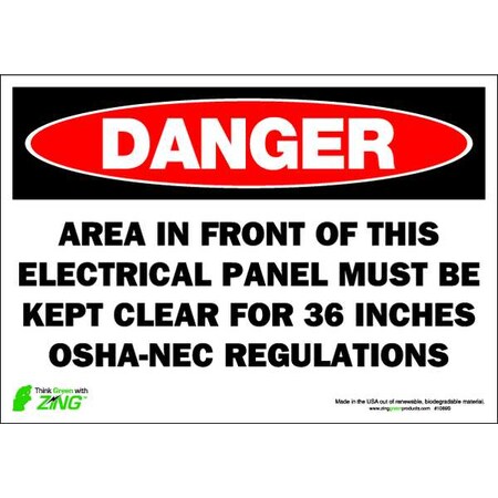 Zing DANGER Sign, Electrical Panel, 7X10", ADH 1089S