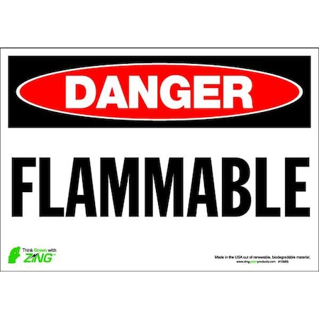 Zing Danger Sign, 7 in H, 10 in W, Polyester, Rectangle, English, 1098S 1098S
