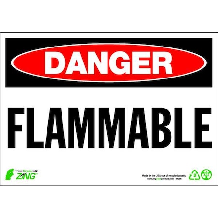 Zing Danger Sign, 7 in H, 10 in W, Plastic, Rectangle, English, 1098 1098