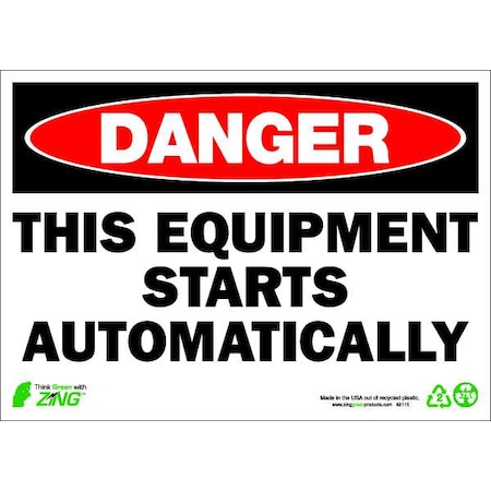 Zing Danger Sign, 10" Height, 14" Width, Plastic, Rectangle, English 2115